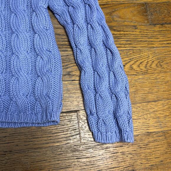 LL Bean Womens Sweater 100% Cotton Mock Neck Chunky Cable Knit Blue Medium - Picture 8 of 16